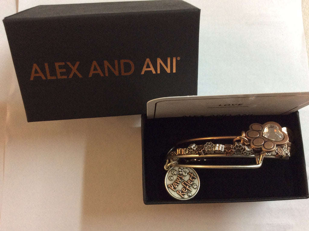 Alex and ANI Paws and Reflect Set of 3, Two-Tone Bangle Bracelet Rafaelian Rose Gold One Size