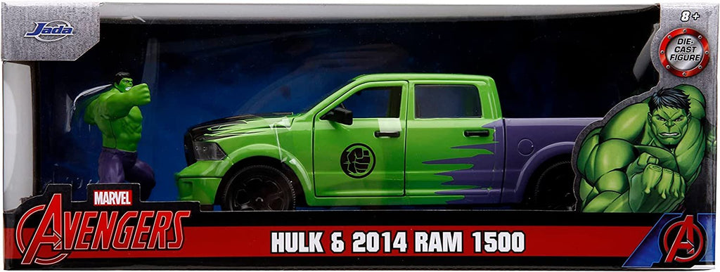Marvel 1:24 Dodge Ram 1500 Die-Cast Car & 2.75" Incredible Hulk Figure, Toys for Kids and Adults