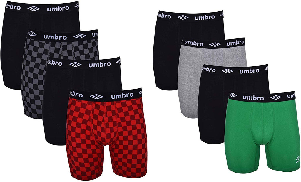 Umbro Men's Boxer Briefs 8-Pack Short Leg Trunk Athletic Cotton Stretch No Fly