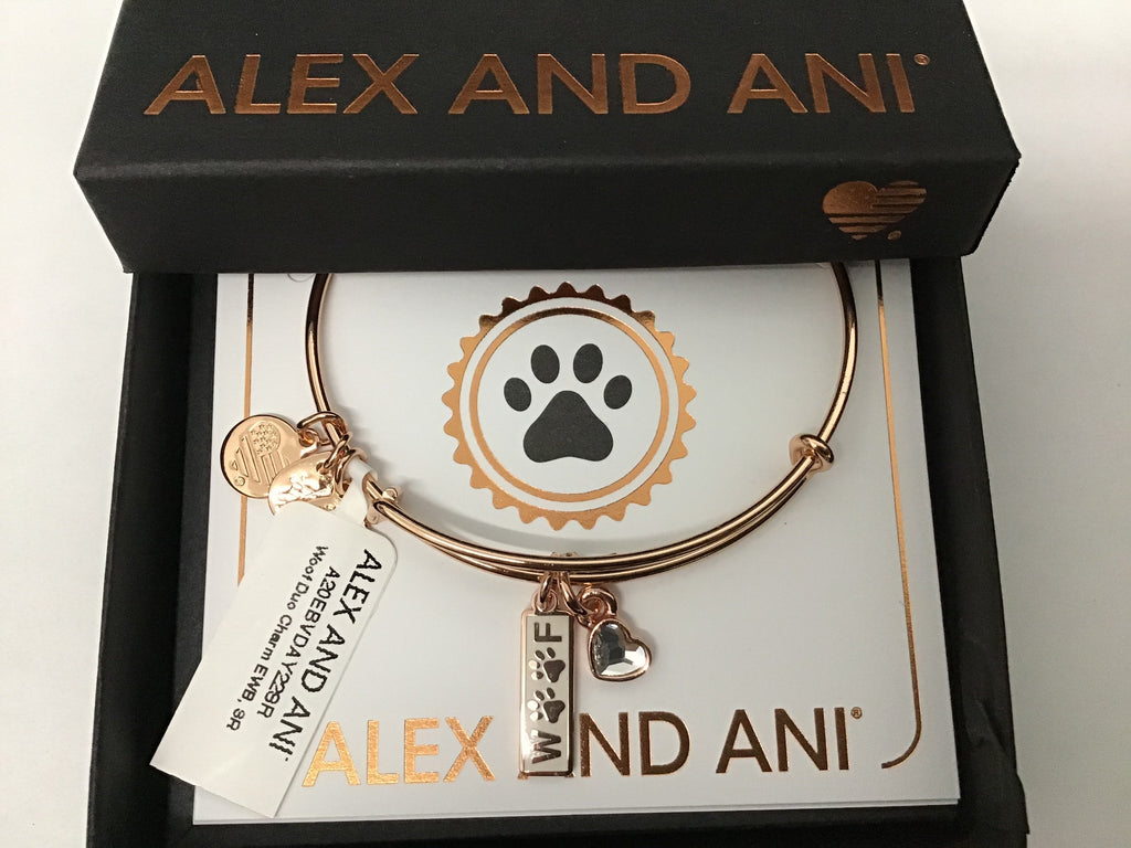 Alex and ANI Duo Charm Meow and Woof Bangle Bracelet Rose Gold/Woof One Size