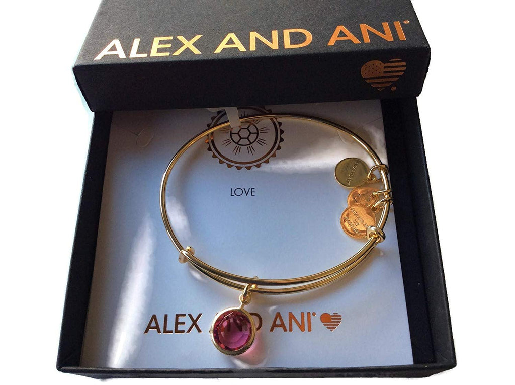 Alex and Ani October Color Code Rose Bangle Bracelet Shiny Gold NWTBC