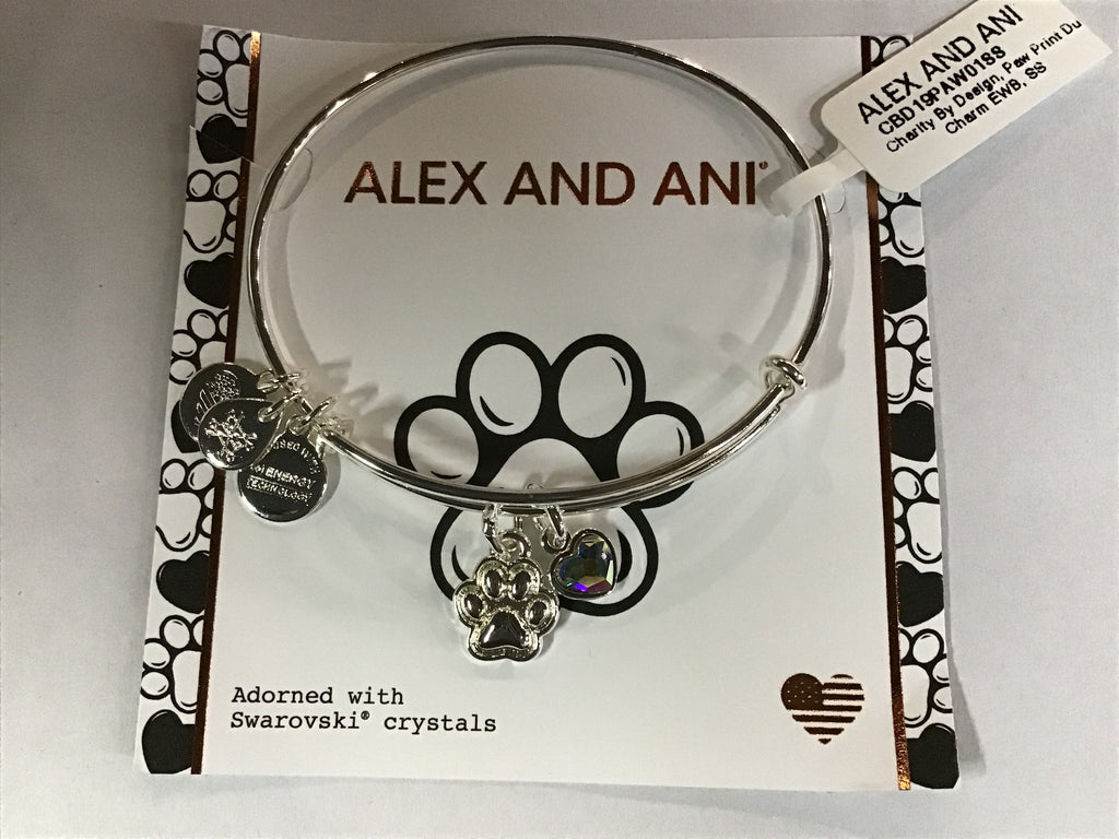 Alex and Ani Replenishment 19 Women's Paw Print Duo Charm Bangle, Shiny Silver