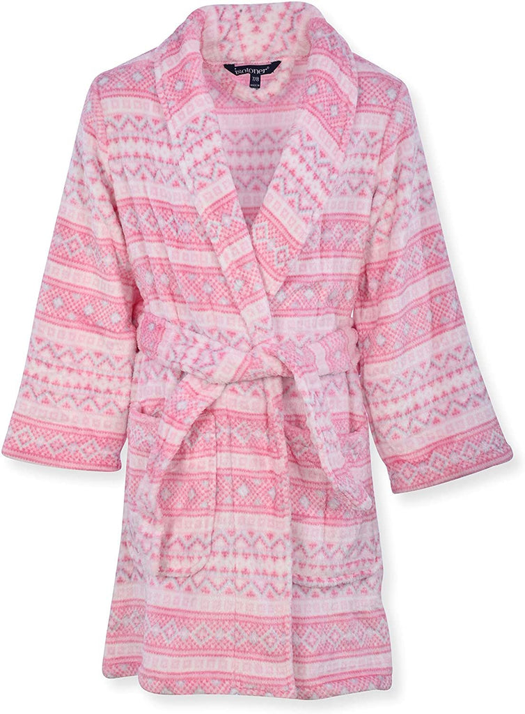 Isotoner Girls Plush Robe - Toddler Little Big Girl Unicorns Pink Comfortable