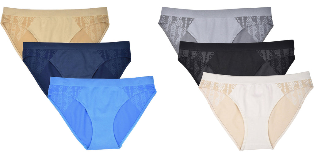 Elle Women's Seamless Bikini Panties Jacquard 3-Pack Polyester/Nylon/Spandex