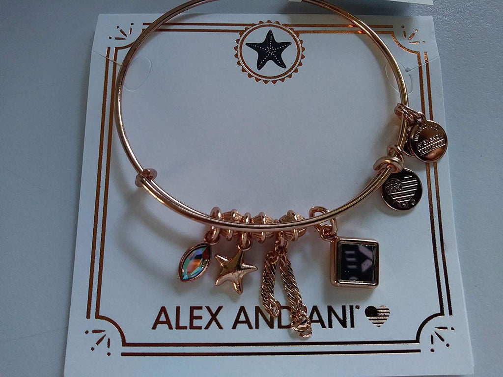 Alex and Ani Women's Starfish Cluster Charm Bangle Bracelet, Shiny Rose Gold