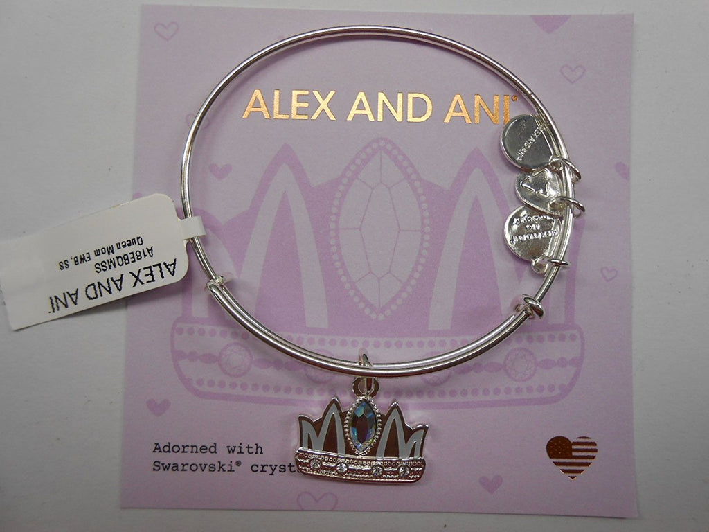 Alex and Ani Queen Mom Bangle Bracelet Expandable Shiny Silver Comes With Box