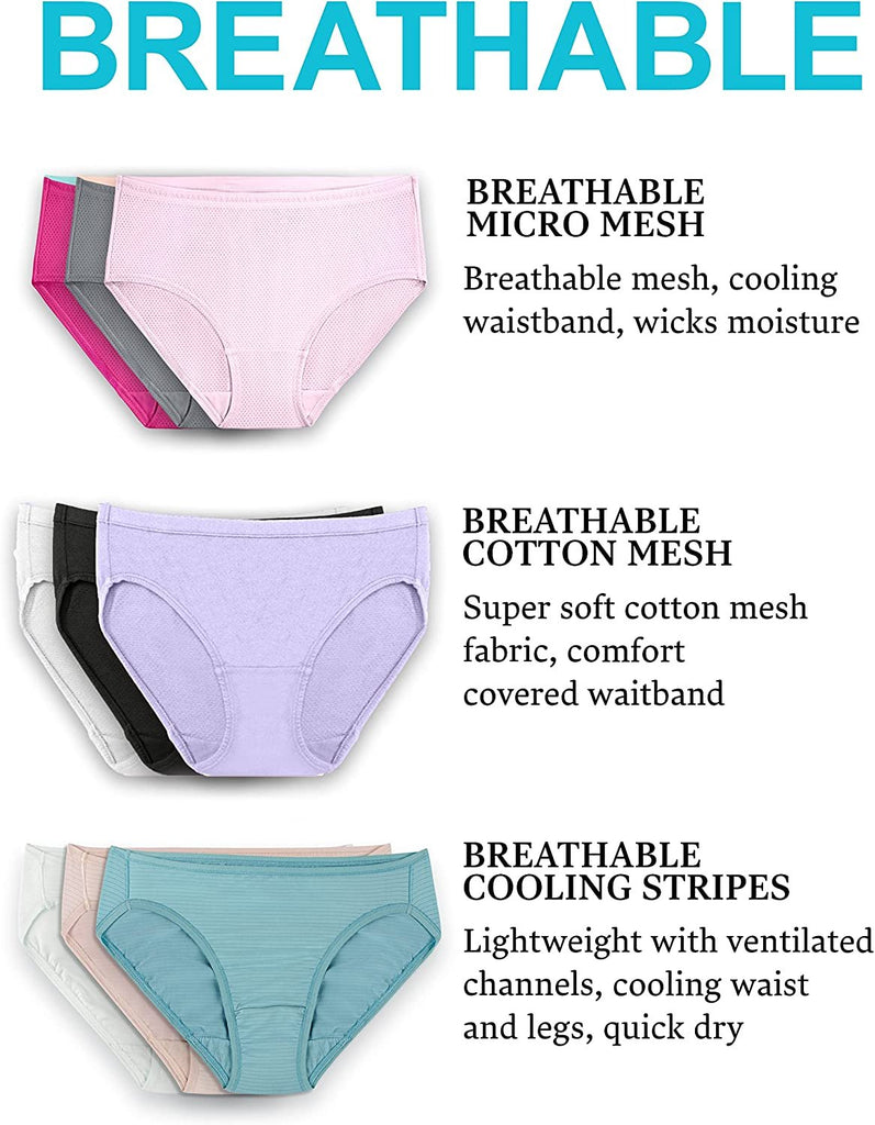 Fruit of the Loom Women's Breathable Underwear, Moisture Wicking Keeps You Cool & Comfortable, Available in Plus Size