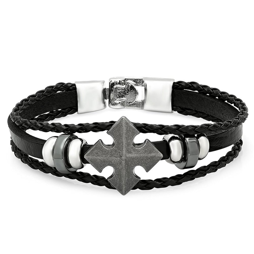 Mens Assorted Genuine Leather Cross Bracelets Wraps Braided