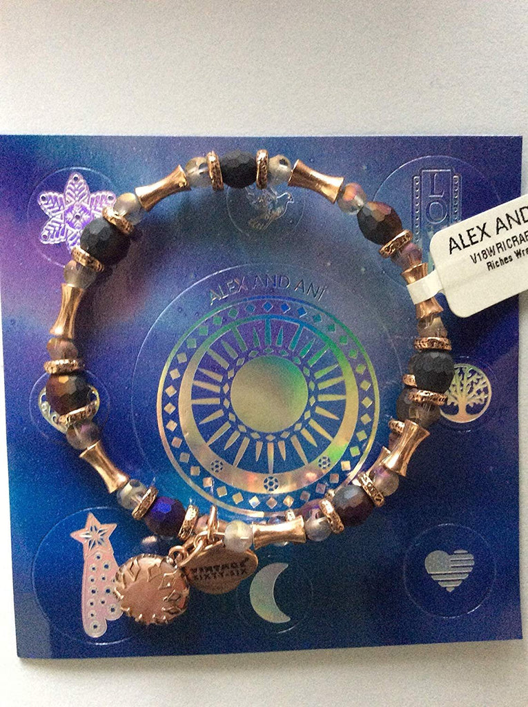 Alex and Ani Riches Wrap Bangle Bracelet Rafaelian Rose Gold Tag Box Card