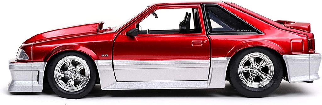 Jada Toys Bigtime Muscle 1:24 1989 Ford Mustang GT Die-cast Car Red Silver, Toys for Kids and Adults