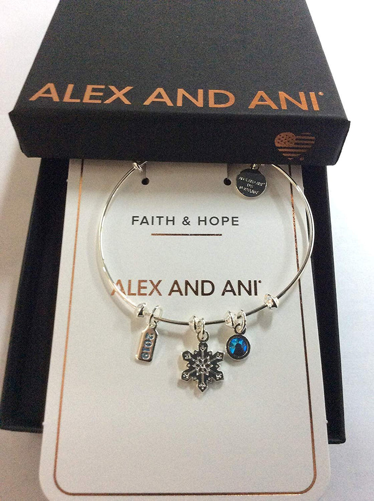 Alex and Ani Snowflake Trio Charm Bangle Bracelet, 2019 Shiny Silver One Size