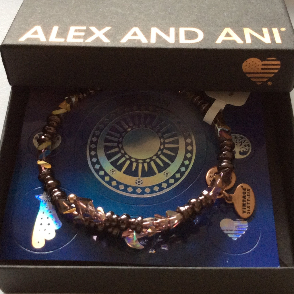 Alex and Ani Glimmer Wrap Bangle Bracelet Metallic Burgundy Tag Box Card