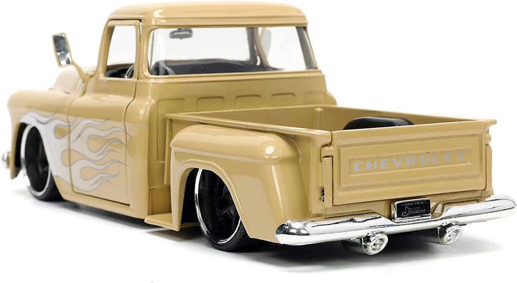 Jada Toys Just Trucks 1:24 1955 Chevy Stepside Pickup Die-cast Car Tan with Tire Rack, Toys for Kids and Adults (26144)