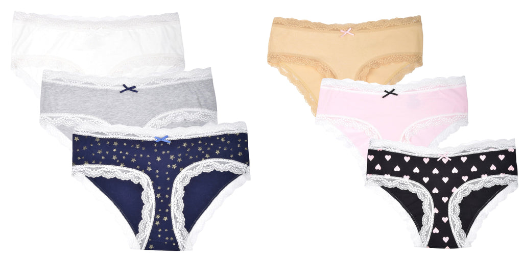 essie Women's Hipster Panties Lace Trim Rouched Back and Bow 3-Pack