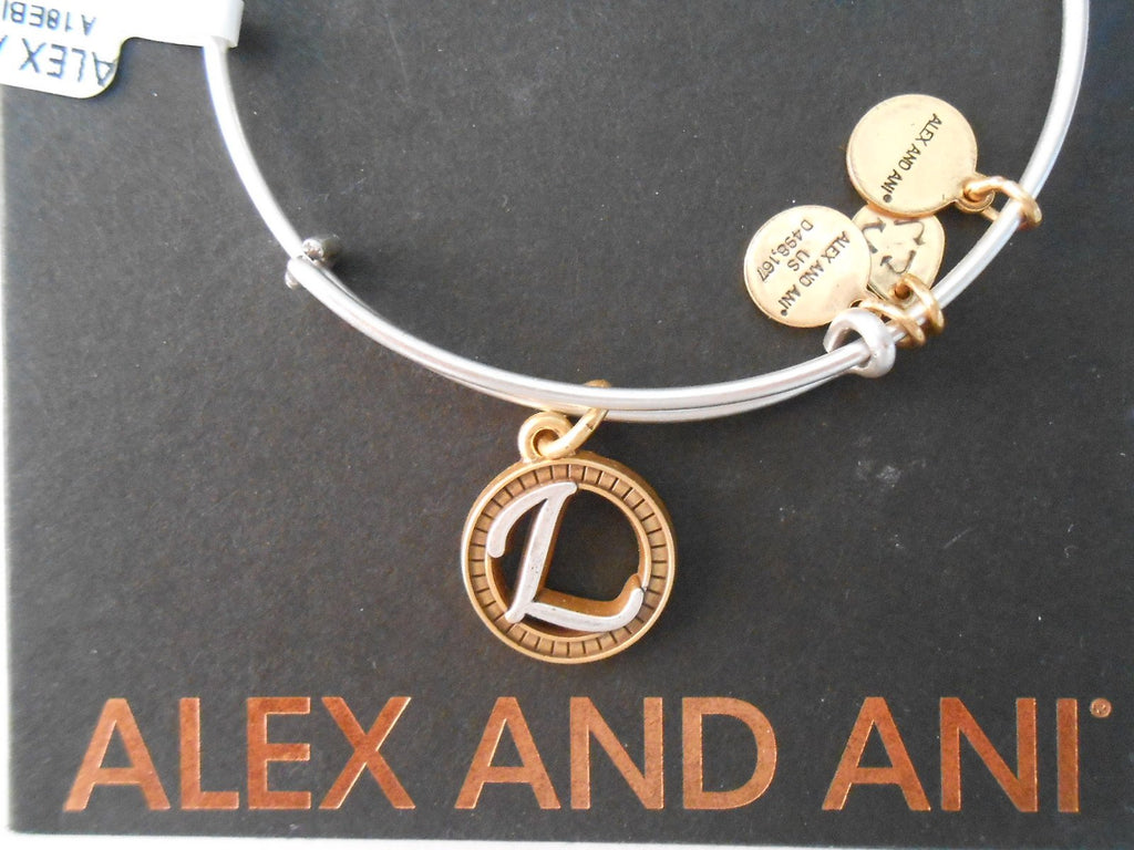 Alex and Ani Initial L Two-Tone Charm Bangle Bracelet - Rafaelian Gold and Silver Finish - A18EBINT12TTRS