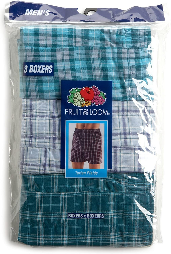 Fruit of the Loom Men's 3-Pack Assorted Tartan Plaids Woven Boxers