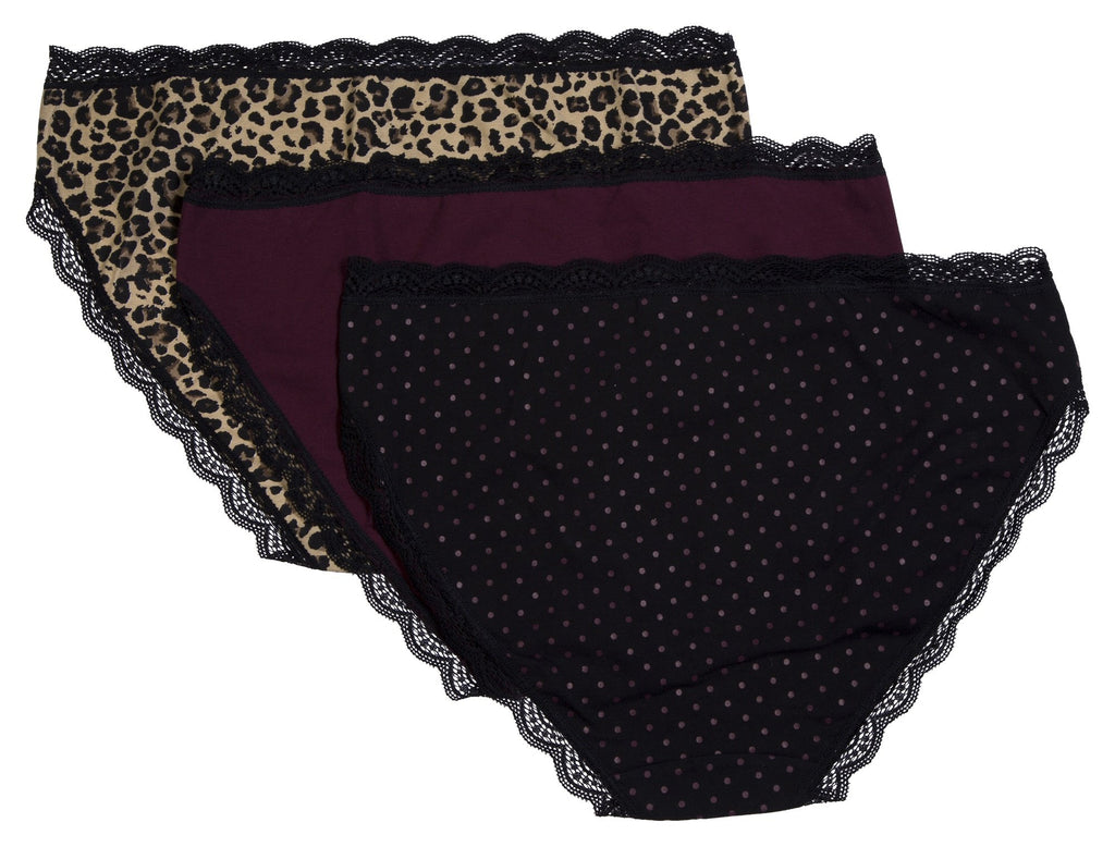 Donna Loren Low-Rise Hipster Ladies Panties Lace Trim Underwear, Assorted 3-Piece Set