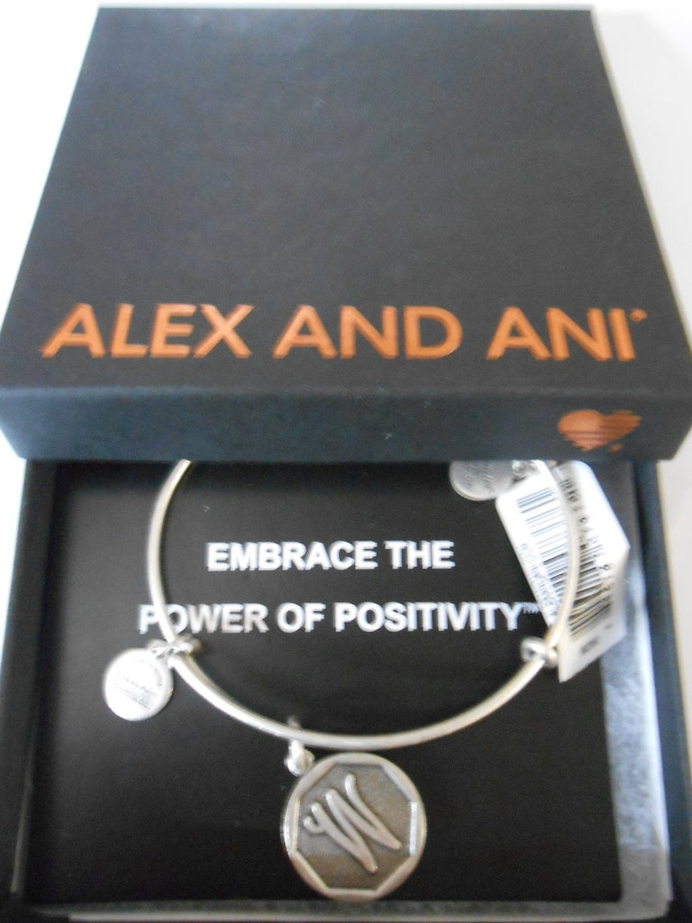 Alex and Ani Women's Initial W Charm Bangle Rafaelian Silver Finish