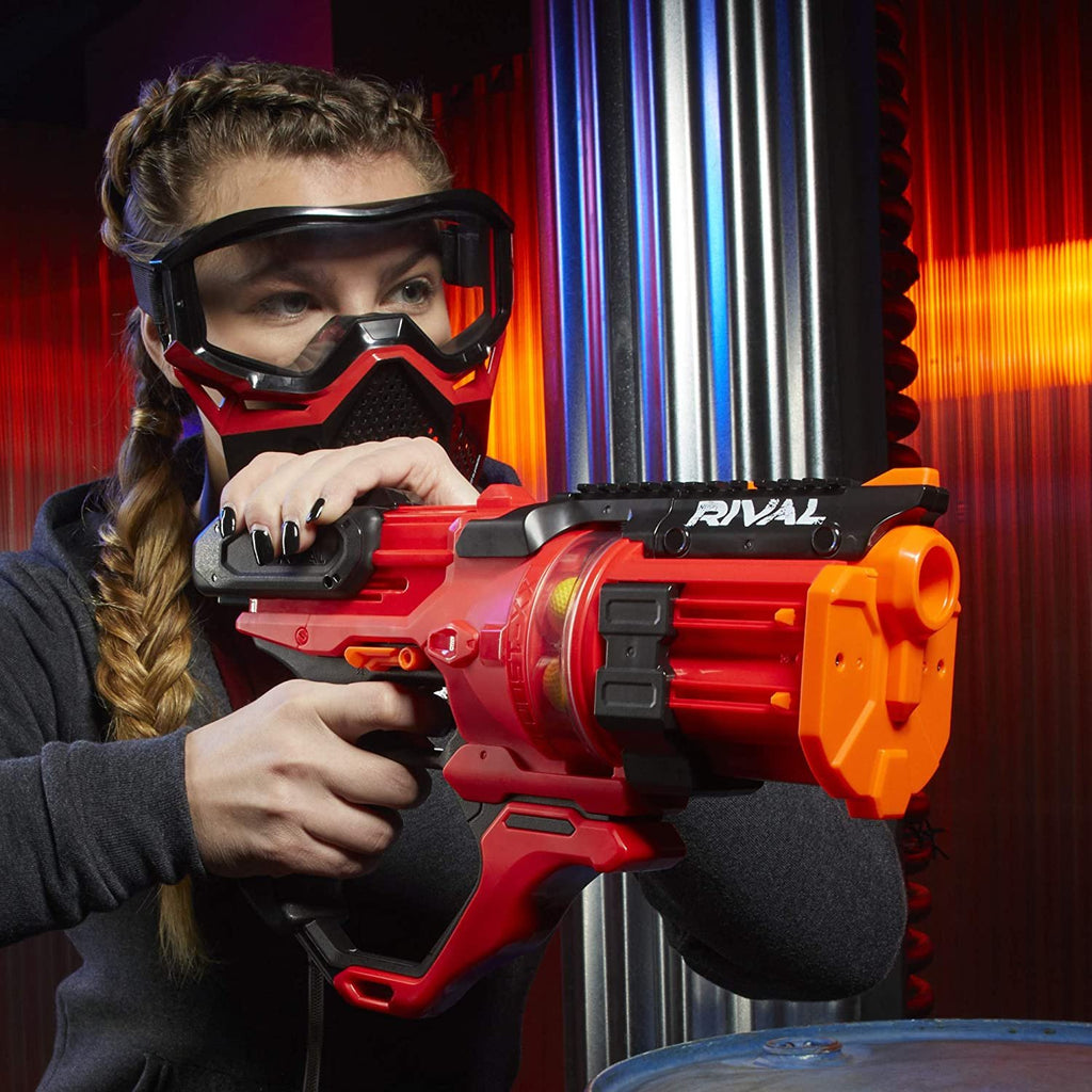 Nerf Rival Roundhouse XX-1500 Red Blaster -- Clear Rotating Chamber Loads Rounds into Barrel -- 5 Integrated Magazines, 15 Nerf Rival Rounds