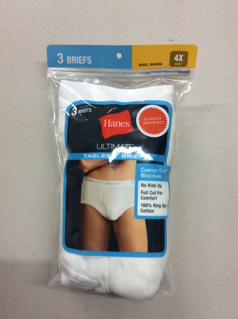 Hanes Ultimate White Briefs BIG MAN SIZE 4X (52-54) 9-Pack Tagless 100% Cotton