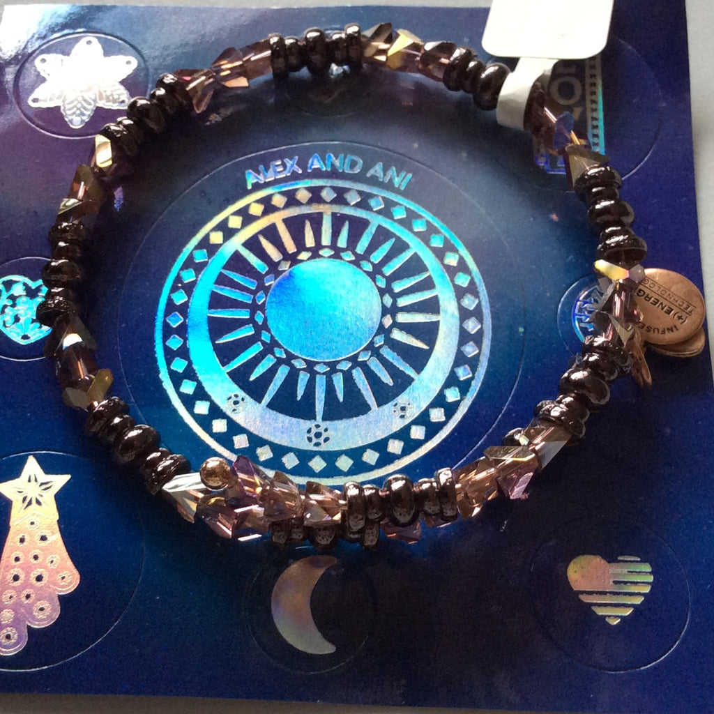 Alex and Ani Glimmer Wrap Bangle Bracelet Metallic Burgundy Tag Box Card