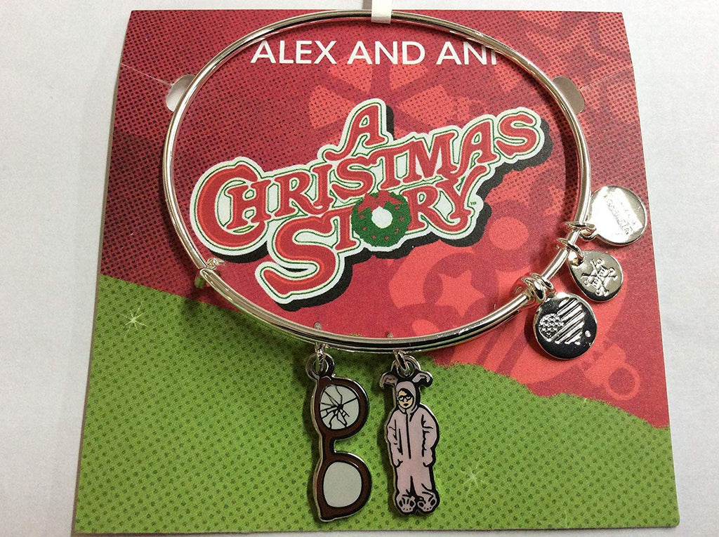 Alex and Ani Color Infusion, A Christmas Story You'll Shoot Your Eye Out Duo Charm Bangle Bracelet Shiny Silver One Size