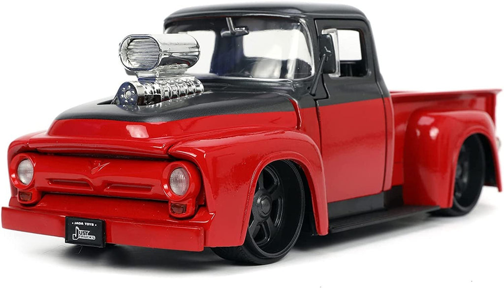 Jada Toys Just Trucks 1:24 1956 Ford F-100 Pickup Truck Red/Dark Gray with Tire Rack