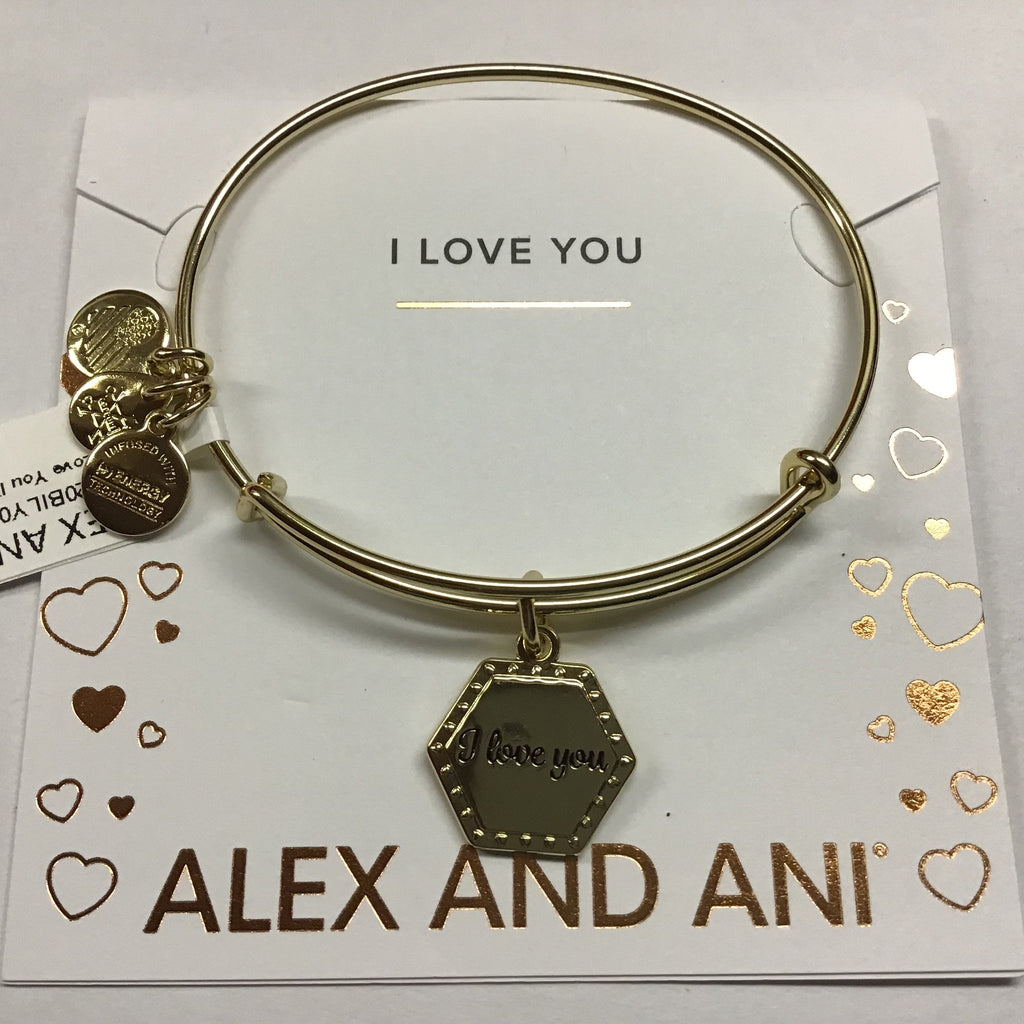 Alex and Ani I Love You IV EWB, SAG, Shiny Antique Gold, Expandable (A20BILY01SAG)