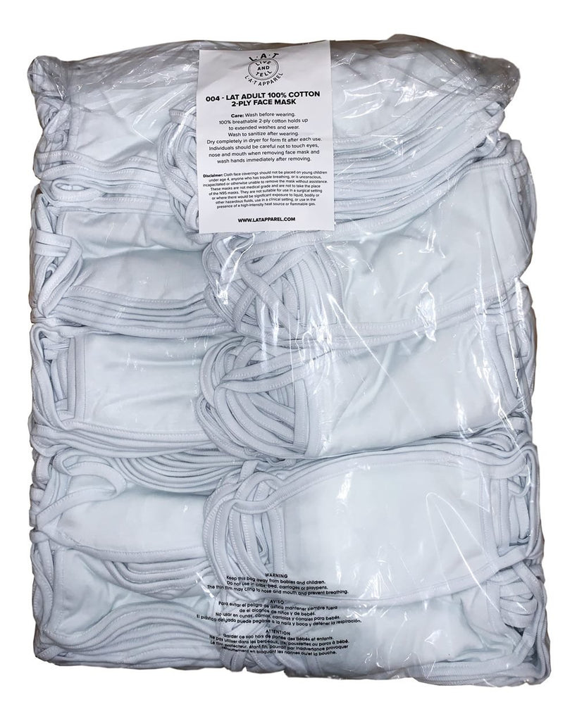 LAT Apparel Face Masks 5-Pack 2-Ply 100% Cotton Adult Protective Mask Washable Reusable (White/White)…