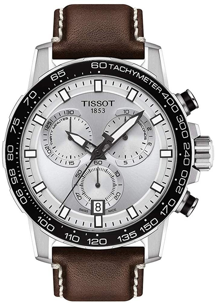 Tissot Men's Supersport Stainless Steel Swiss Quartz Leather Strap, Brown, 22 Casual Watch (Model: T1256171603100)