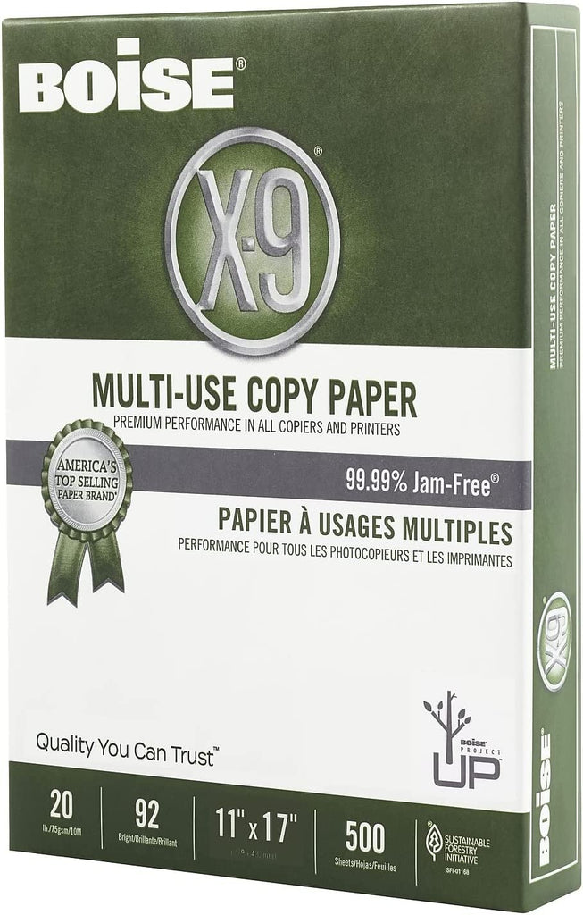 Boise OX9007 X-9 Multi-Use Copy Paper, 92 Bright, 20lb, 11 x 17, White, 2500 Sheets/Carton