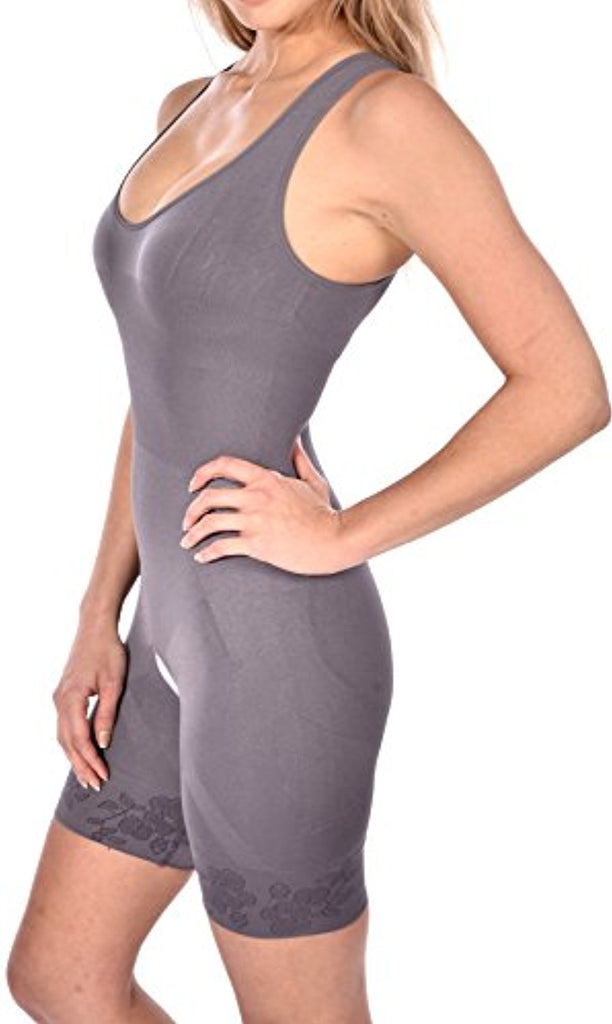 WünderWear Women's Shapwear Seamless Firm Body Thigh Control Slimming Bodysuit Grey Large/X-Large