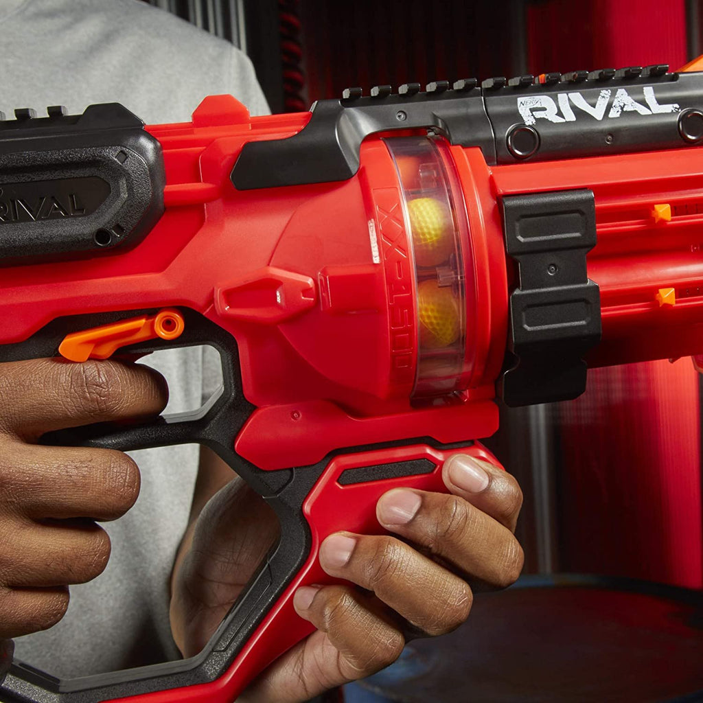 Nerf Rival Roundhouse XX-1500 Red Blaster -- Clear Rotating Chamber Loads Rounds into Barrel -- 5 Integrated Magazines, 15 Nerf Rival Rounds