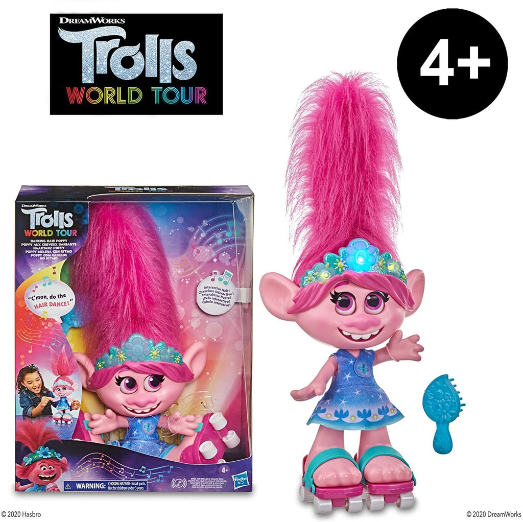 Trolls DreamWorks World Tour Dancing Hair Poppy Interactive Talking Singing Doll with Moving Hair, Toy for Girls and Boys 4 Years and Up