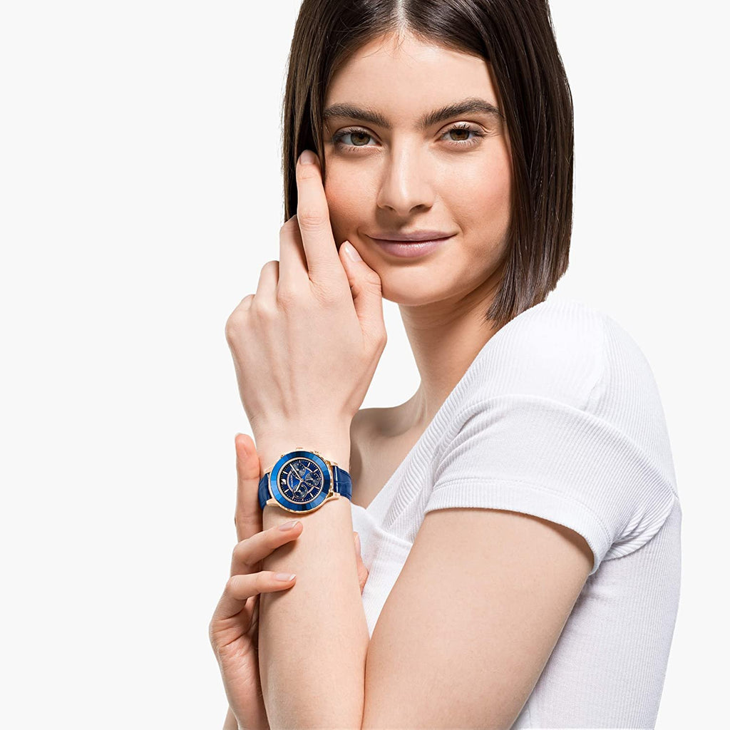 SWAROVSKI Women's Women's Octea Lux Chronograph Rose Gold Quartz with Leather Strap Crystal Watch Collection