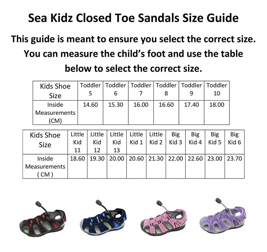 Sea Kidz Kids Children Waterproof Hiking Sport Closed Toe Athletic Sandals (Toddler/Little Kid/Big Kid)