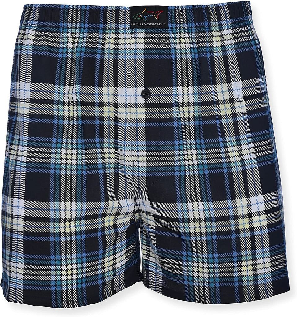 Greg Norman Mens Woven Boxers - Button Fly Lightweight Classic Fit Brethability Golf Legend