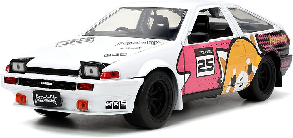 Jada Toys Sanrio 1:24 1986 Toyota Trueno (AE86) Die-cast Car & Aggretsuko️ Figure, Toys for Kids and Adults (33725)