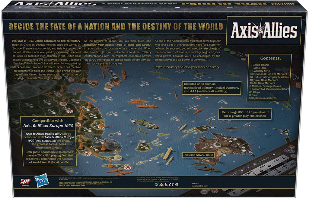 Hasbro Gaming Avalon Hill Axis & Allies Pacific 1940 Second Edition WWII Strategy Board Game, with Extra Large Gameboard, Ages 12 and Up, 2-4 Players, English Version , Brown