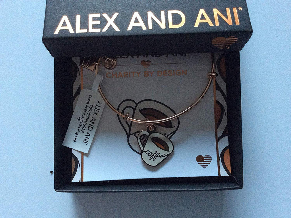 Alex and Ani Coffee Mug Bangle Bracelet Shiny Rose Tag Box Card