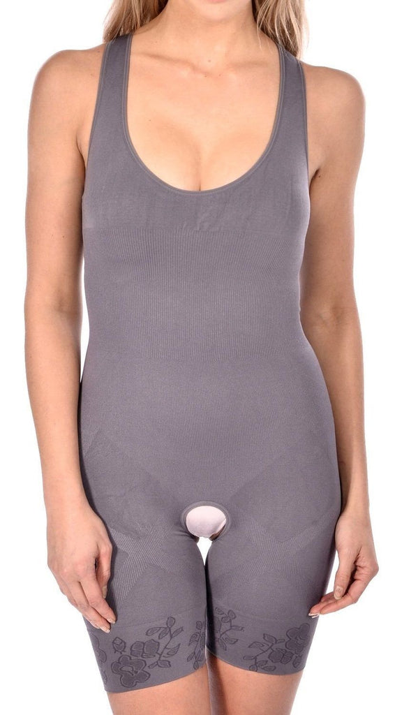 WünderWear Women's Shapwear Seamless Firm Body Thigh Control Slimming Bodysuit Grey Large/X-Large