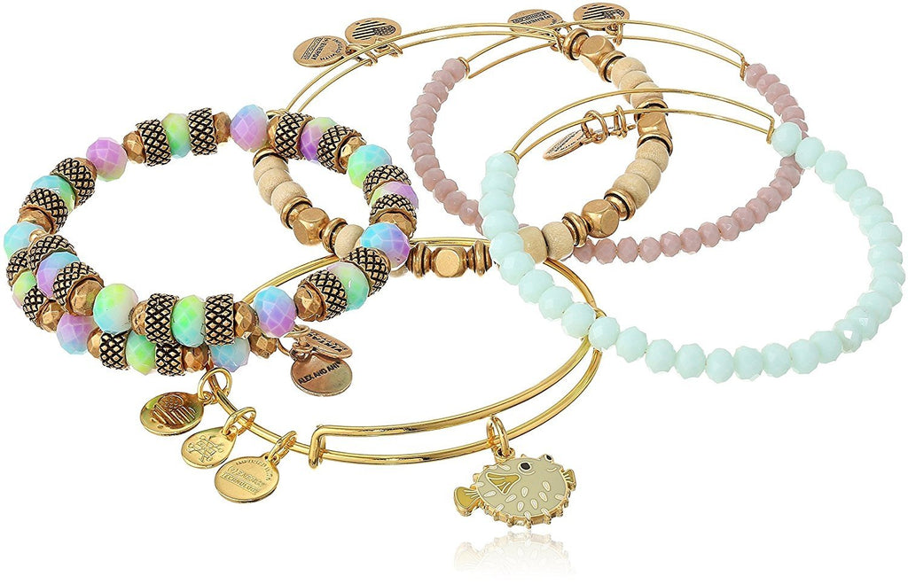Alex and Ani Pufferfish Set of 5 Shiny Gold Bangle Bracelet