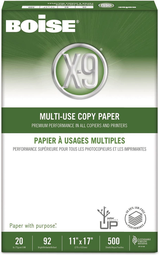 Boise OX9007 X-9 Multi-Use Copy Paper, 92 Bright, 20lb, 11 x 17, White, 2500 Sheets/Carton