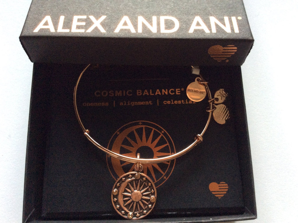 Alex and Ani Cosmic Balance II Bangle Bracelet Rose Gold Tag Box Card