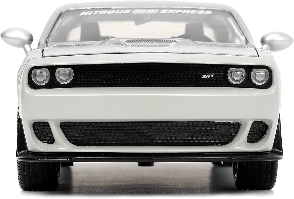 Jada Toys Big Time Muscle 1:24 2015 Dodge Challenger SRT Hellcat Die-cast Car Silver/Black Flames, Toys for Kids and Adults