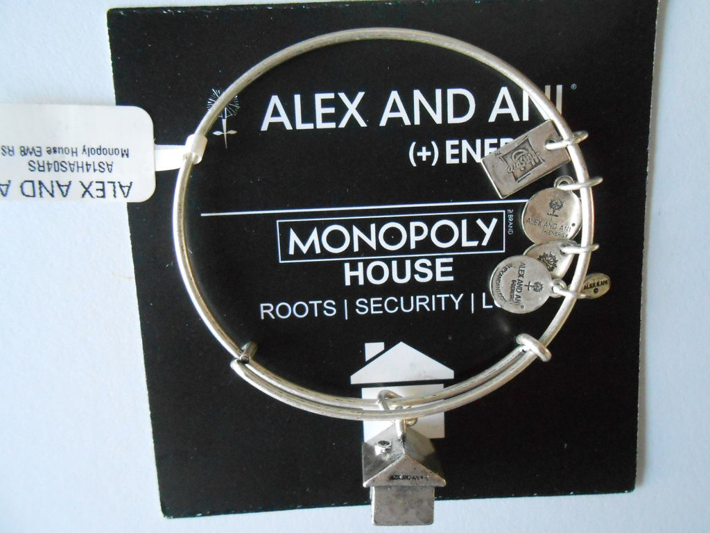 Alex and Ani MONOPOLY House Charm Bangle Bracelet Rafaelian Silver Finish, AS14HA204RS
