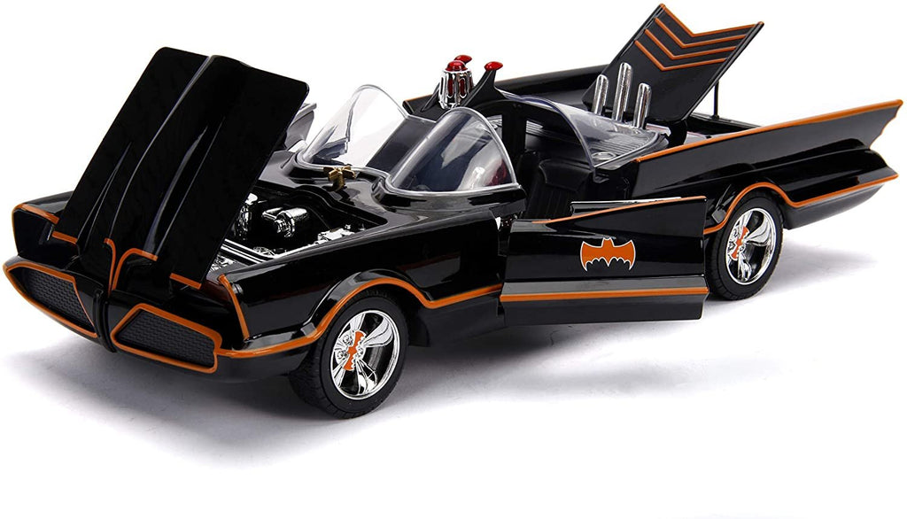 Jada 98625 DC Comics Classic TV Series Batmobile Die-cast Car, 1:18 Scale Vehicle & 3" Batman & Robin Collectible Figurine 100% Metal, Black