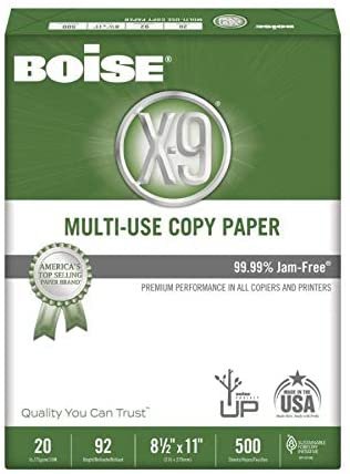 Boise X-9 Multipurpose Paper, 92 Bright, 8 1/2" x 11" Letter Size, 20 lb, 500 Sheets Ream