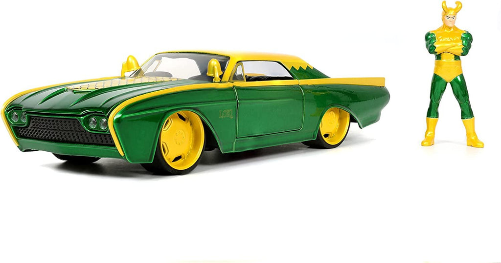 Jada Toys Marvel 1:24 1963 Ford Thunderbird Die-cast Car & 2.75'' Loki Figure, Toys for Kids and Adults