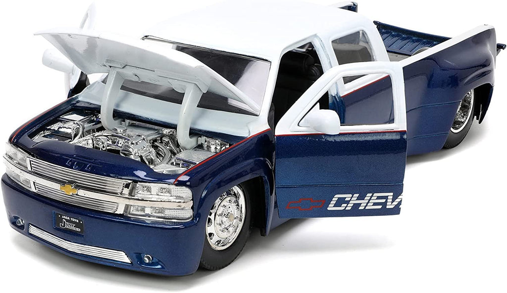 Jada Toys Just Trucks 1:24 1999 Chevy Silverado Dually Die-cast Car with Tire Rack, Toys for Kids and Adults